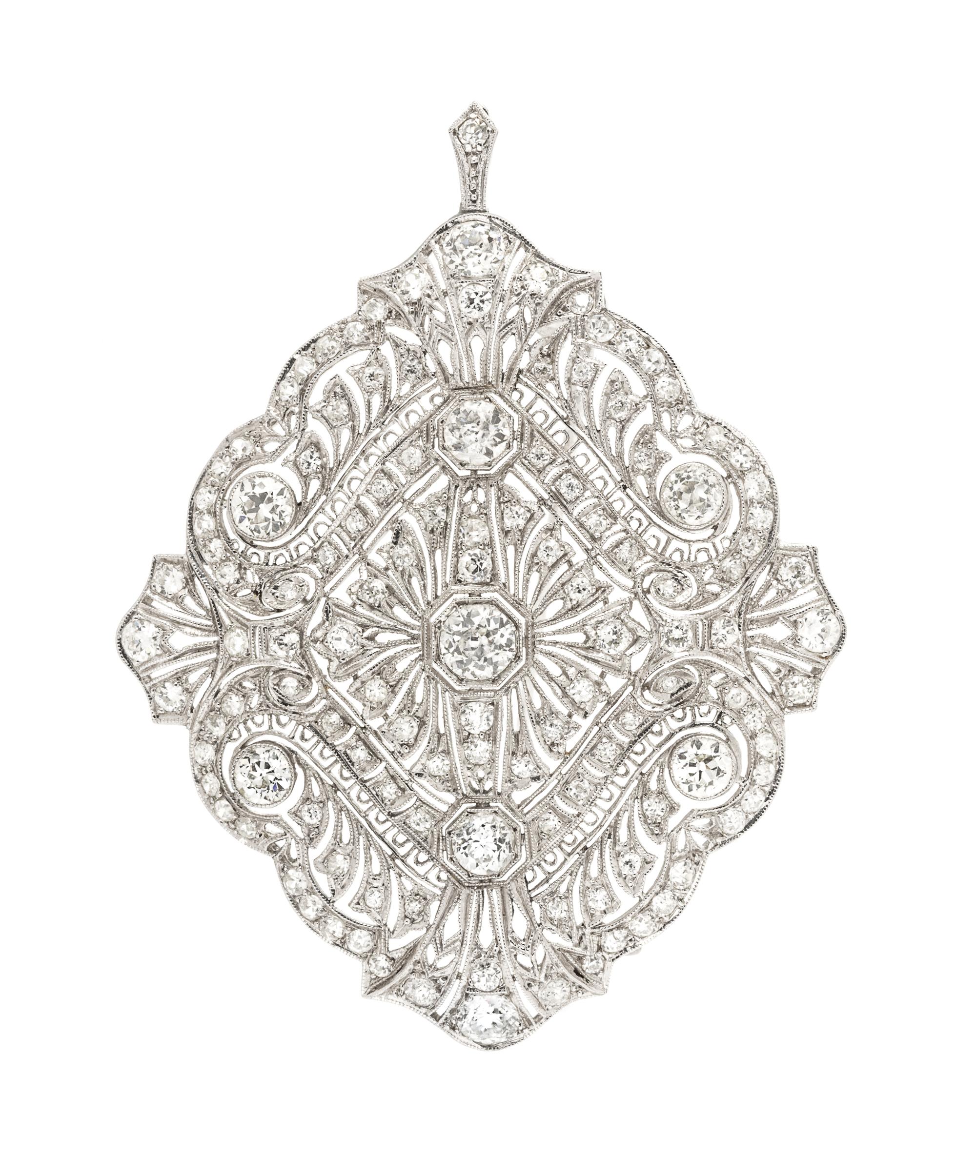 A Platinum and Diamond Pendant/Brooch, Circa 1905, 14.80 dwts.