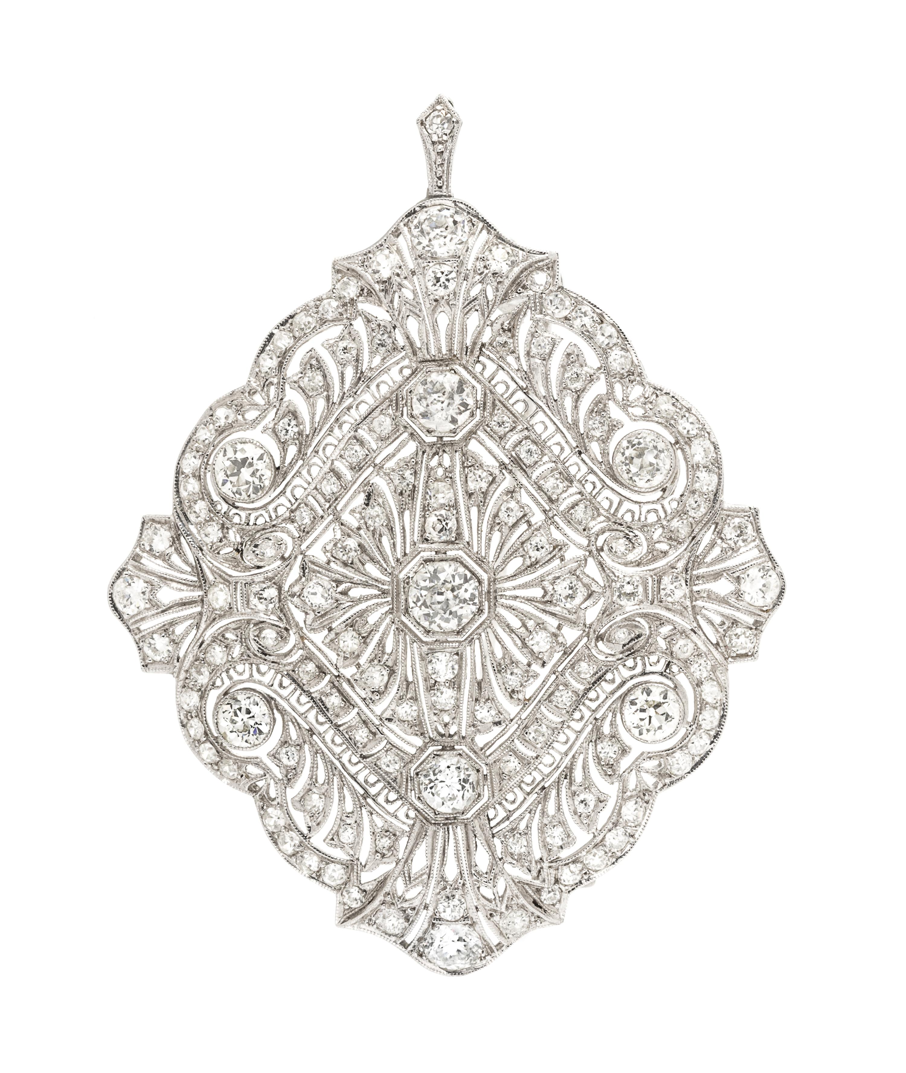 A Platinum and Diamond Pendant/Brooch, Circa 1905, 14.80 dwts.