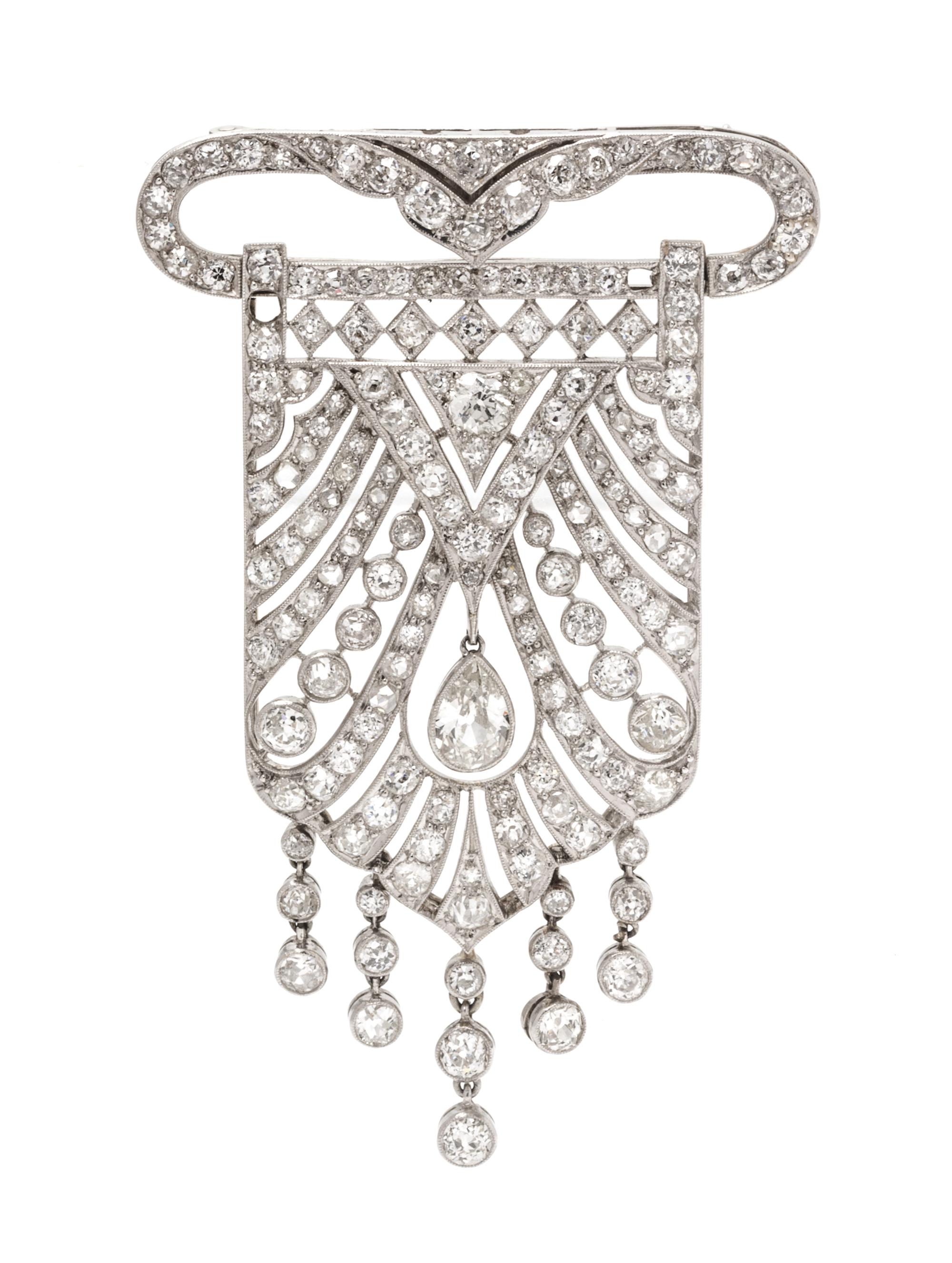 A Platinum Topped Gold and Diamond Brooch, Circa 1930, 13.10 dwts.