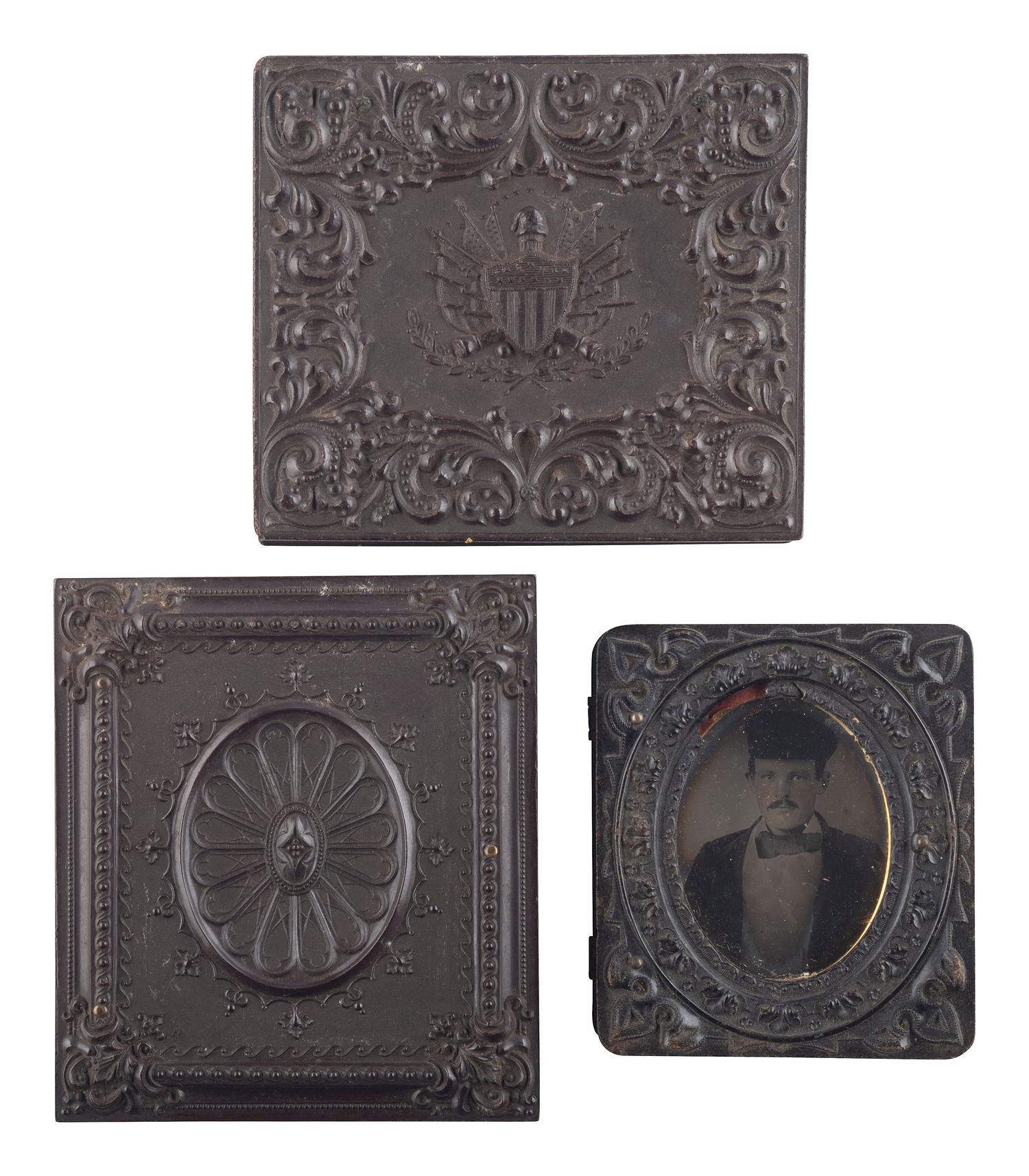 [EARLY PHOTOGRAPHY]. A group of 10 Union cases highlighted by half plate Washington Monument case and ninth plate glass window case.
