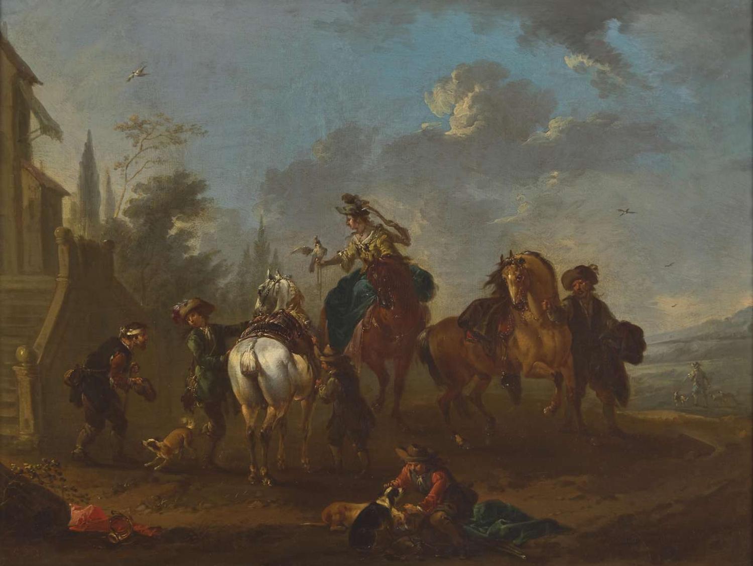 August Querfurt (Austrian, 1696-1761), A Pair: Cavalier Meeting; together with Hawking Party