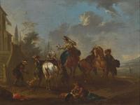 August Querfurt (Austrian, 1696-1761), A Pair: Cavalier Meeting; together with Hawking Party