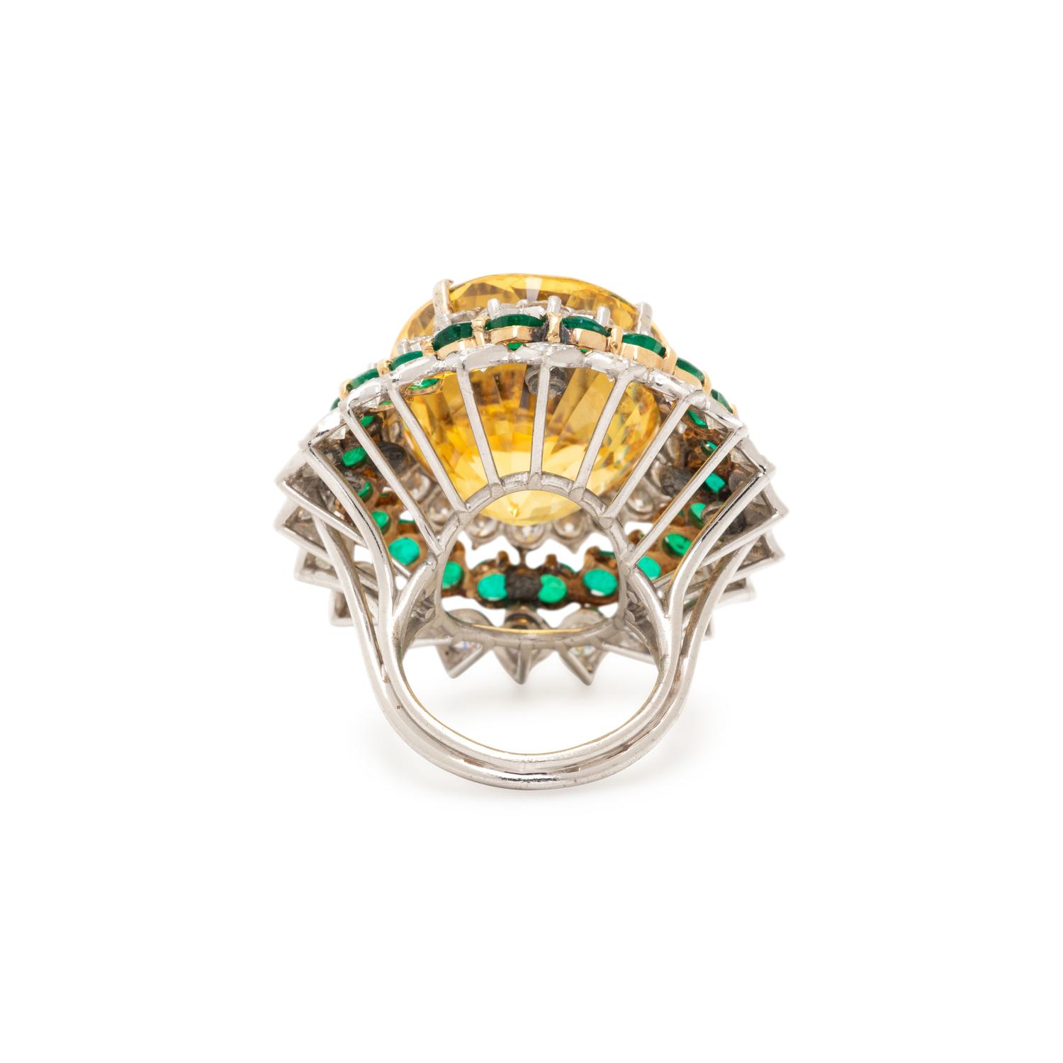 CARTIER, YELLOW SAPPHIRE, EMERALD, AND DIAMOND RING