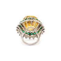 CARTIER, YELLOW SAPPHIRE, EMERALD, AND DIAMOND RING