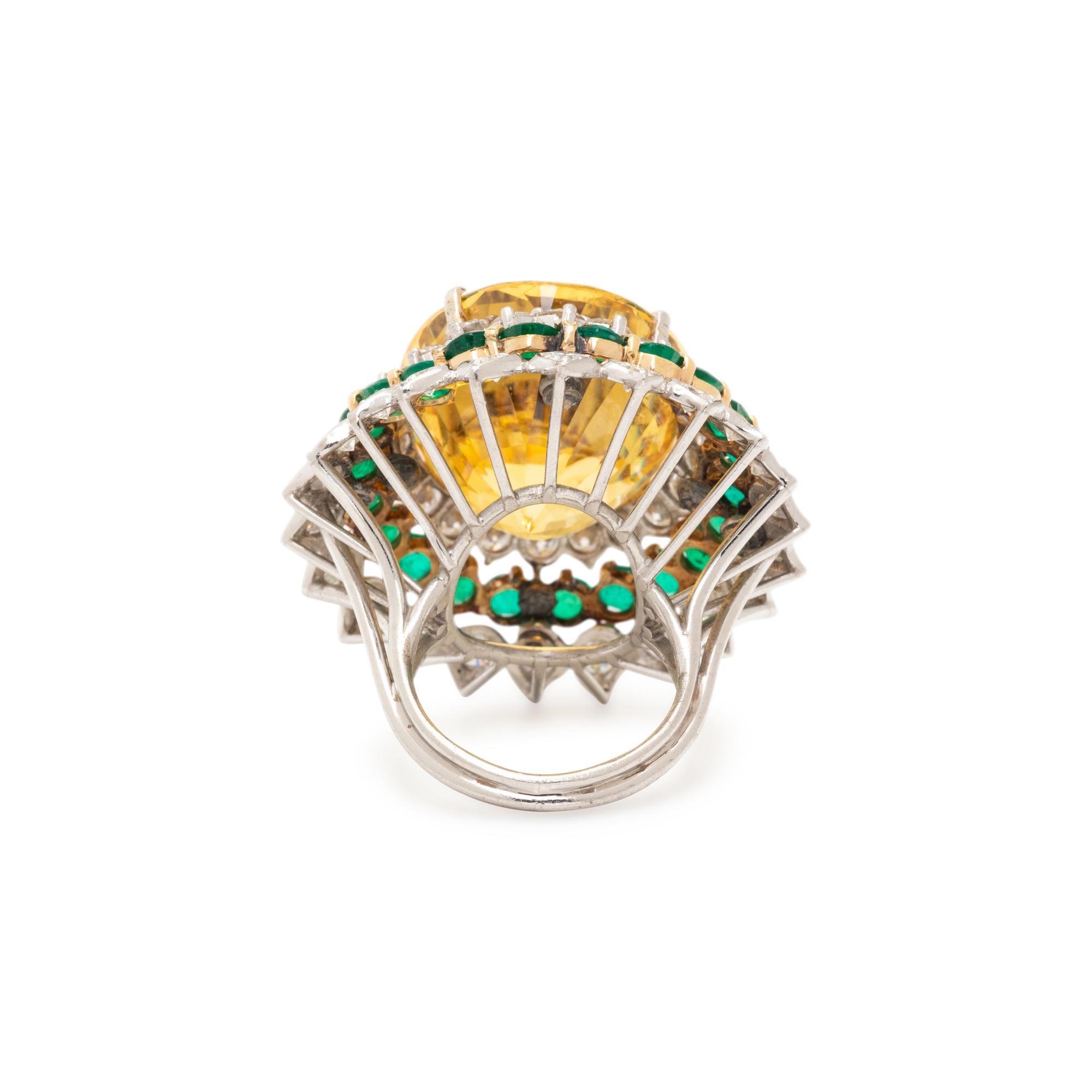 CARTIER, YELLOW SAPPHIRE, EMERALD, AND DIAMOND RING