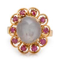 An 18 Karat Yellow Gold, Star Sapphire and Ruby Ring,
