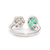 COLORED DIAMOND, DIAMOND, AND EMERALD TOI ET MOI RING