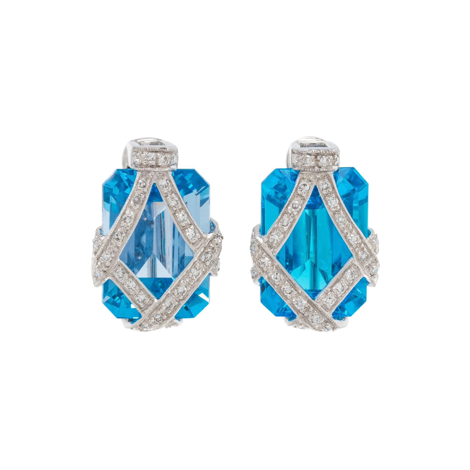 BLUE TOPAZ AND DIAMOND EARCLIPS