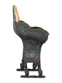 A Venetian Blue and Polychrome Decorated Parcel Gilt and Carved Wood Gondola Chair