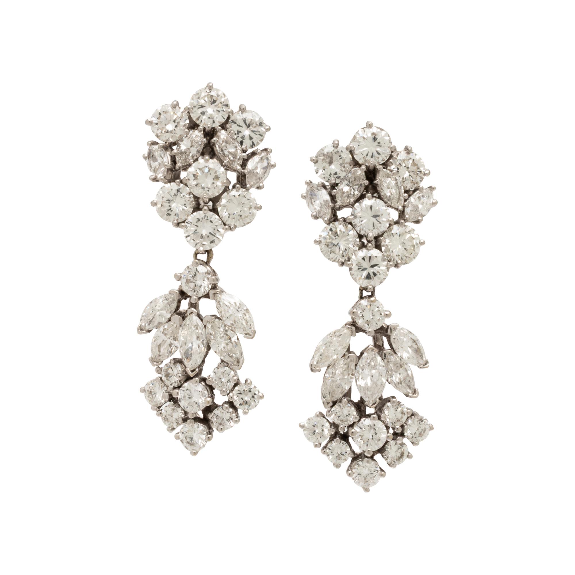 Diamond, Platinum, and White Gold Earrings
