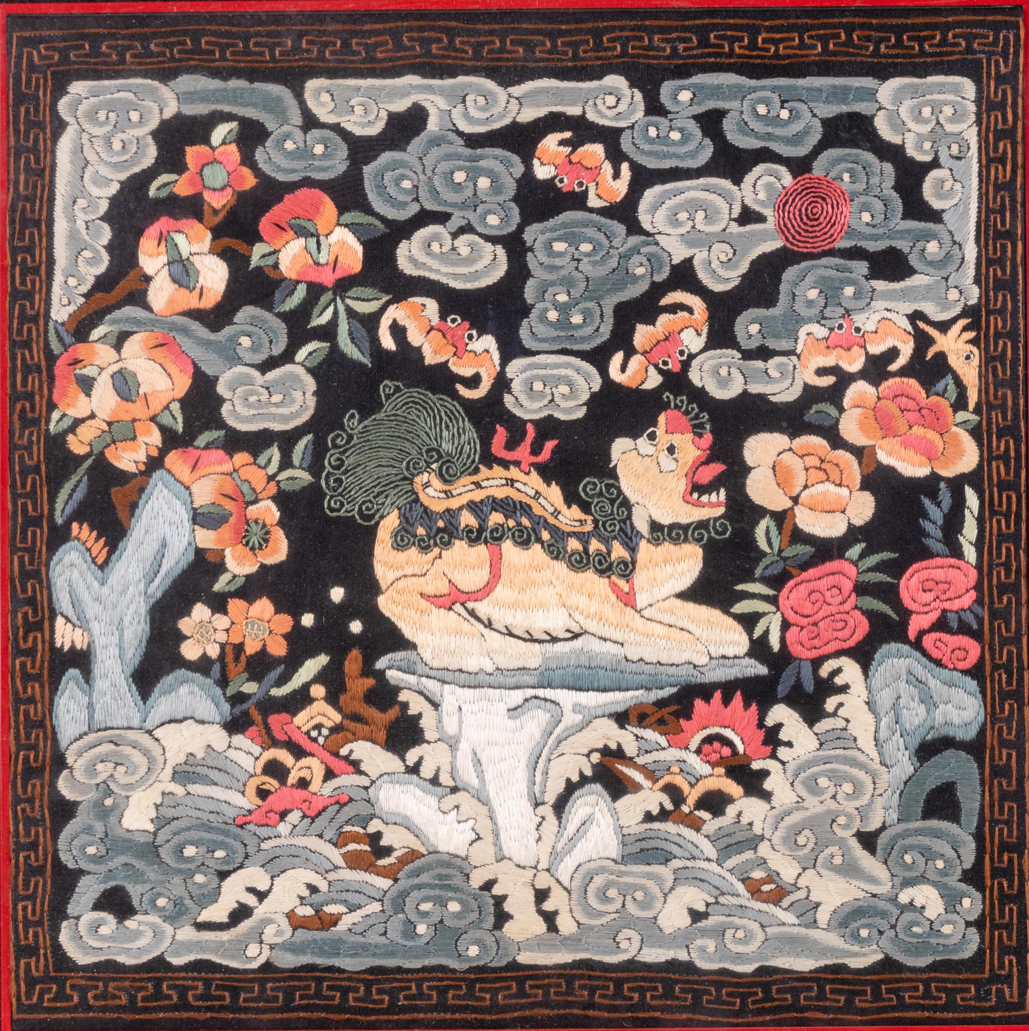 A Pair of Chinese Embroidered Silk Rank Badges