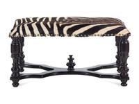 A William IV Ebonized Wood Zebra Hide Upholstered Bench