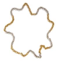 An 18 Karat Two Tone Gold Fancy Link Necklace, 42.80 dwts.