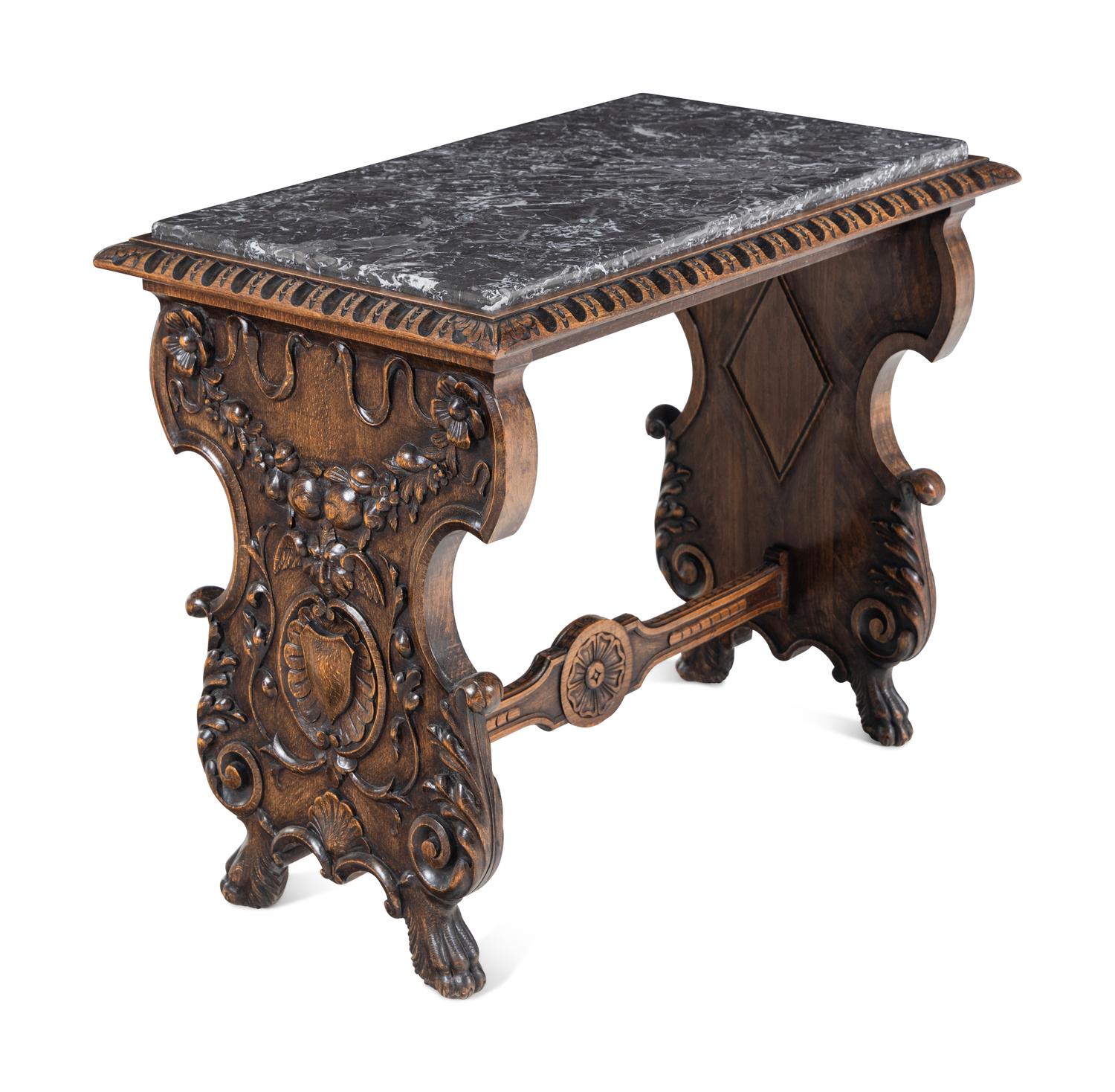 A Renaissance Revival Walnut Marble-Inset Side Table