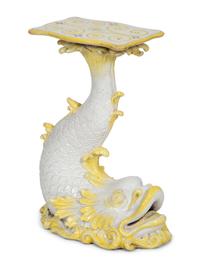 An Italian Glazed Ceramic Dolphin Base Side Table