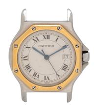 CARTIER, STAINLESS STEEL AND YELLOW GOLD 'SANTOS DE CARTIER' WRISTWATCH