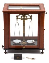 An English Jewelry Balance Scale Case height 16 1/2 x width 14 1/2 x depth 10 inches. — TOWSON & MERCER, LONDON, 20TH CENTURY