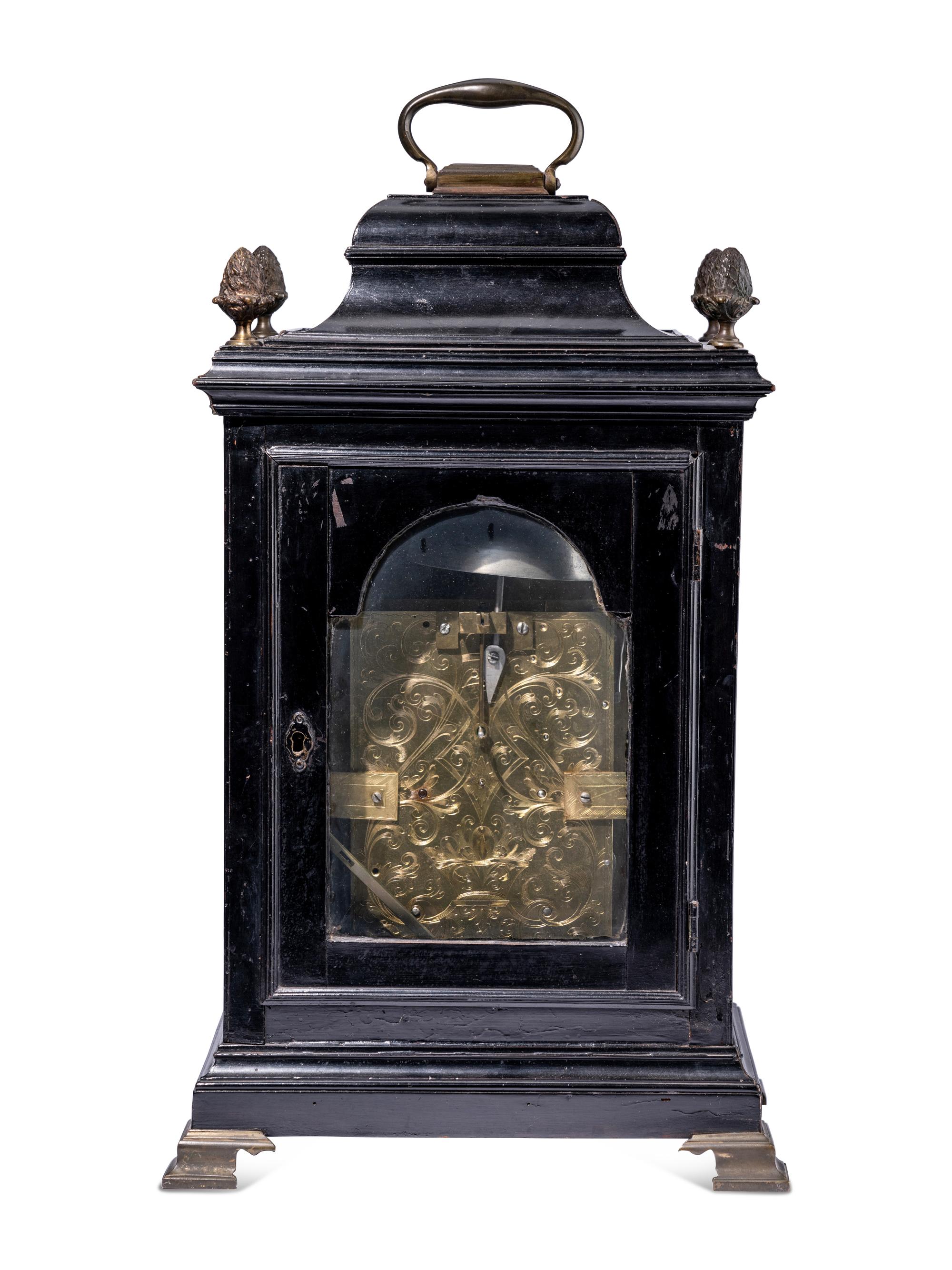 A George III Gilt Bronze Mounted Ebonized Fruitwood Bracket Clock