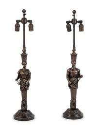 A Pair of Neoclassical Style Bronzed Plaster Herm Lamps