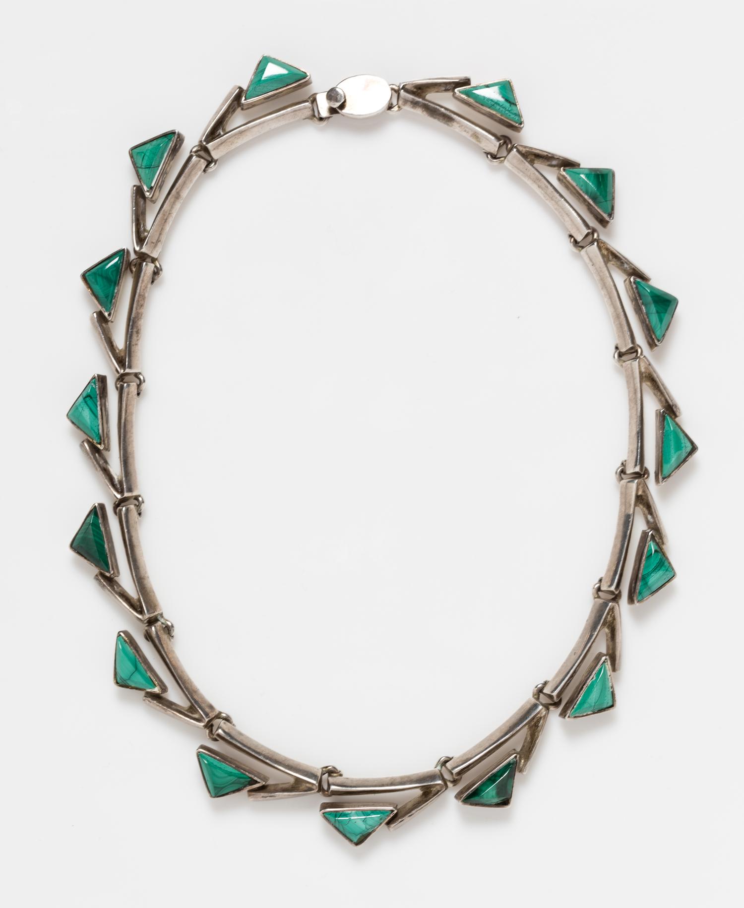 A Modernist Sterling Silver and Malachite Necklace, TILO, 98.10 dwts
