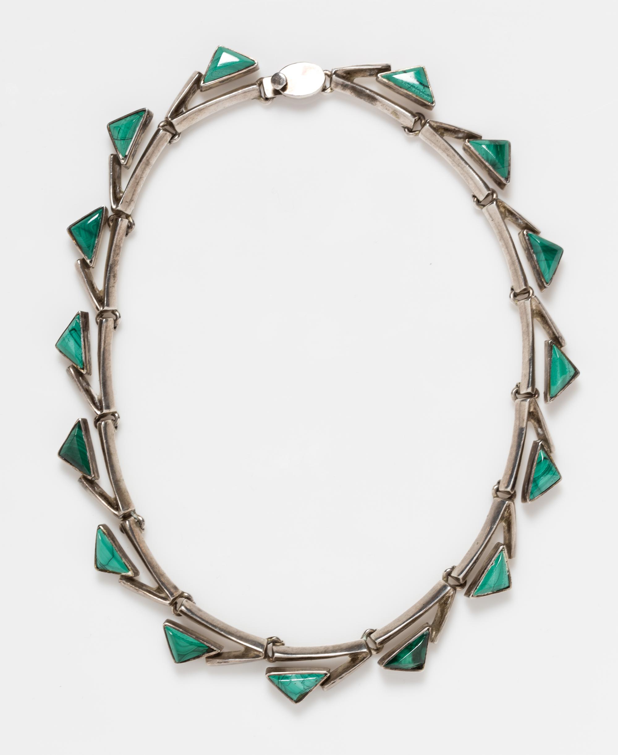 A Modernist Sterling Silver and Malachite Necklace, TILO, 98.10 dwts