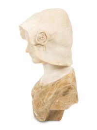 A Continental Carved Alabaster Bust of a Young Maiden