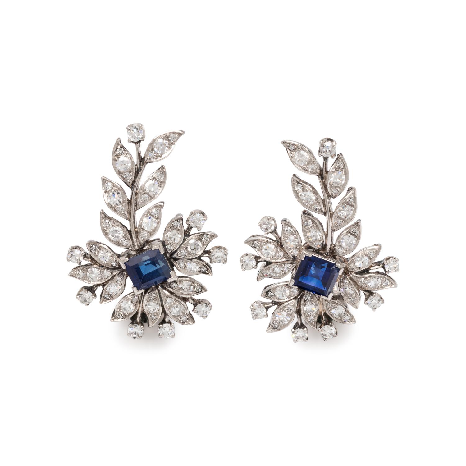 DIAMOND AND SAPPHIRE EARCLIPS