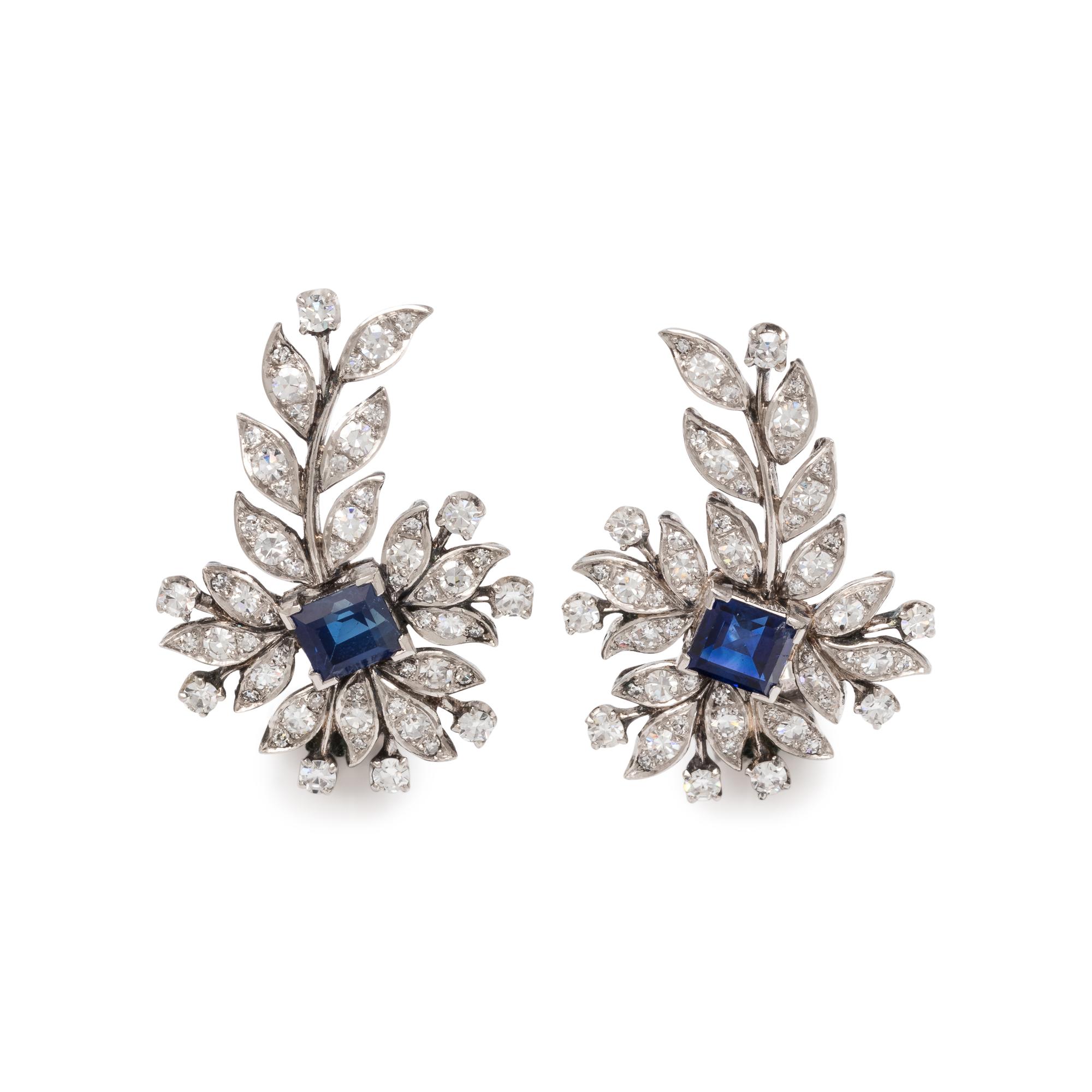 DIAMOND AND SAPPHIRE EARCLIPS