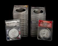 A Collection of Twenty-Seven ANACS Graded PR70 Silver Eagle $1 Proof and Reverse Proof Coins