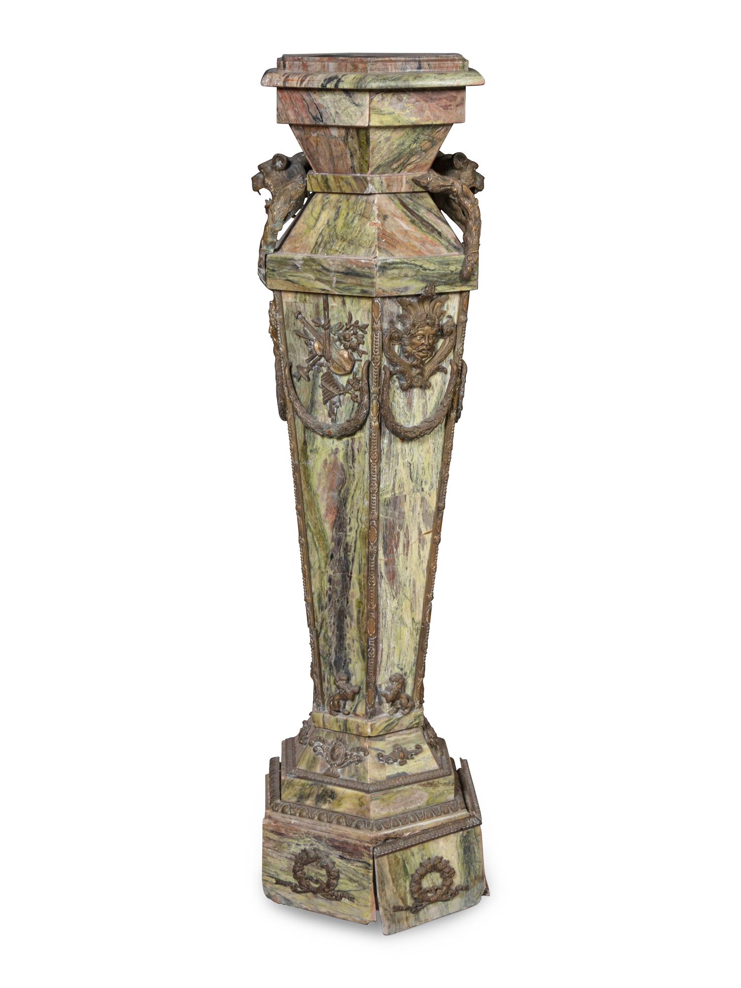 A Continental Gilt Bronze Mounted Marble Pedestal