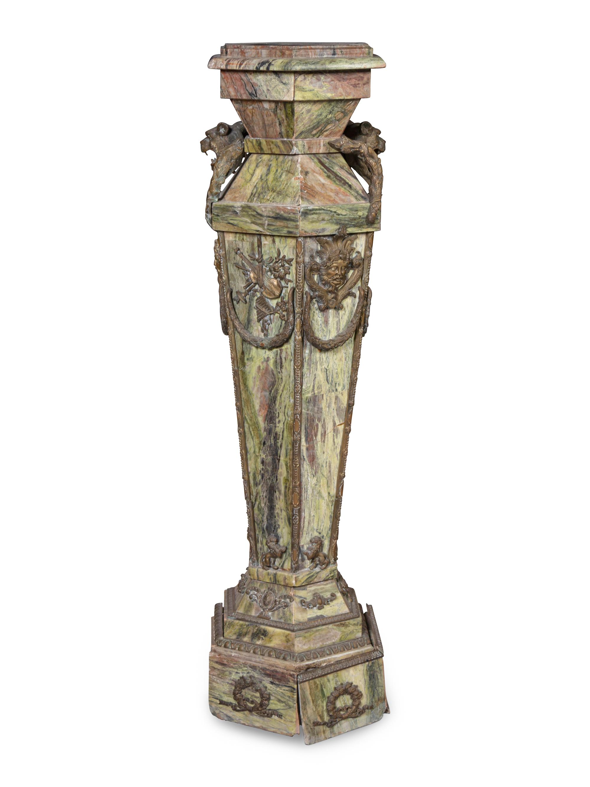 A Continental Gilt Bronze Mounted Marble Pedestal