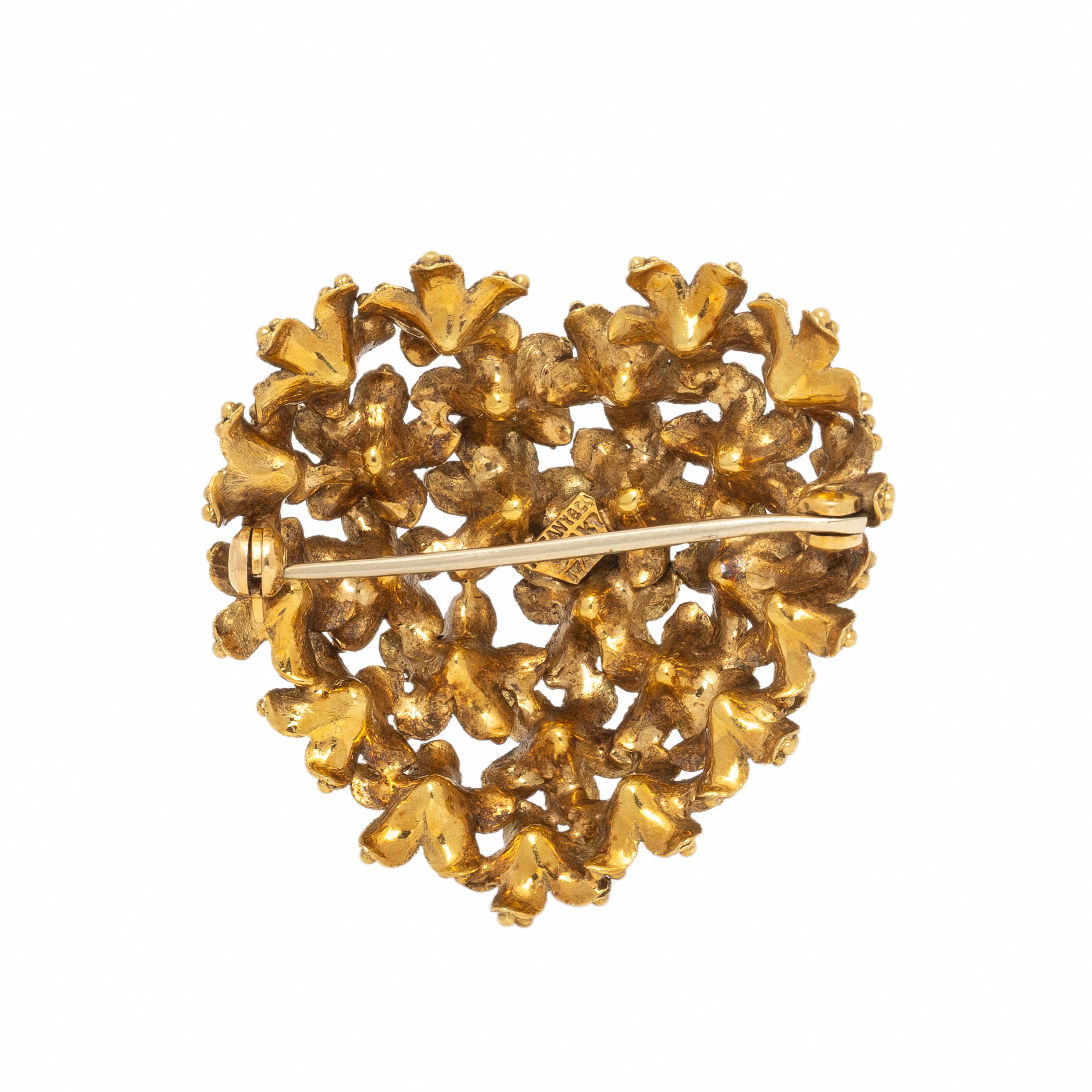 Tiffany & Co., Yellow Gold Heart Flower Brooch