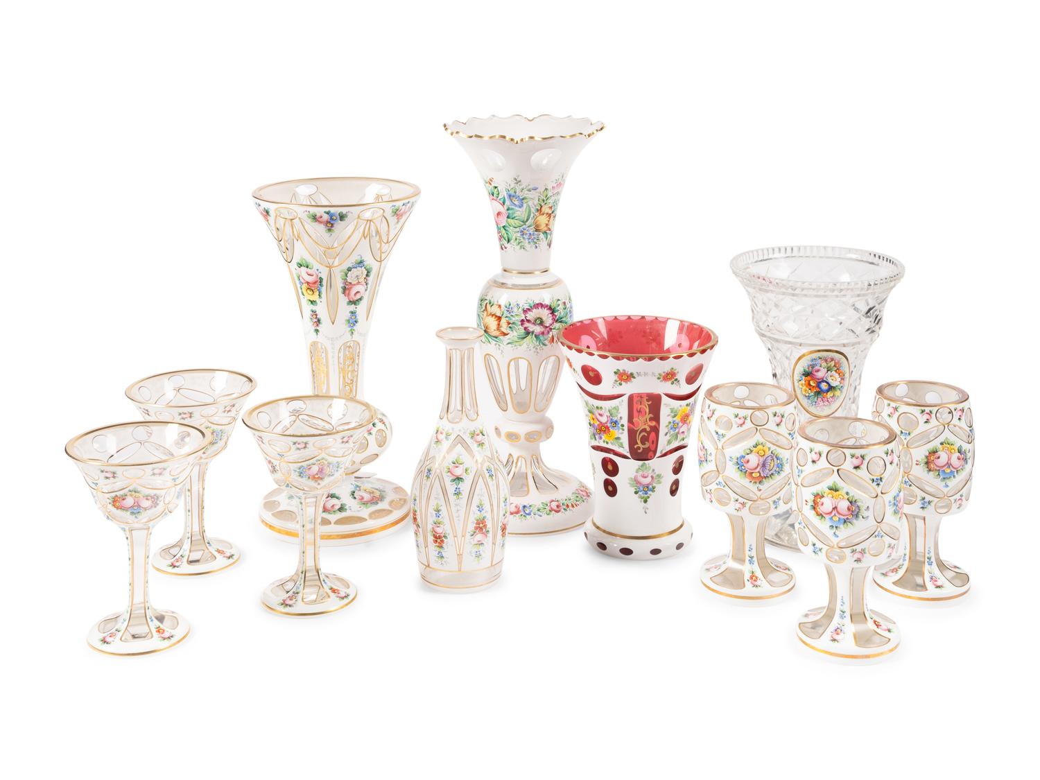 A Collection of Bohemian Cased Glass Articles