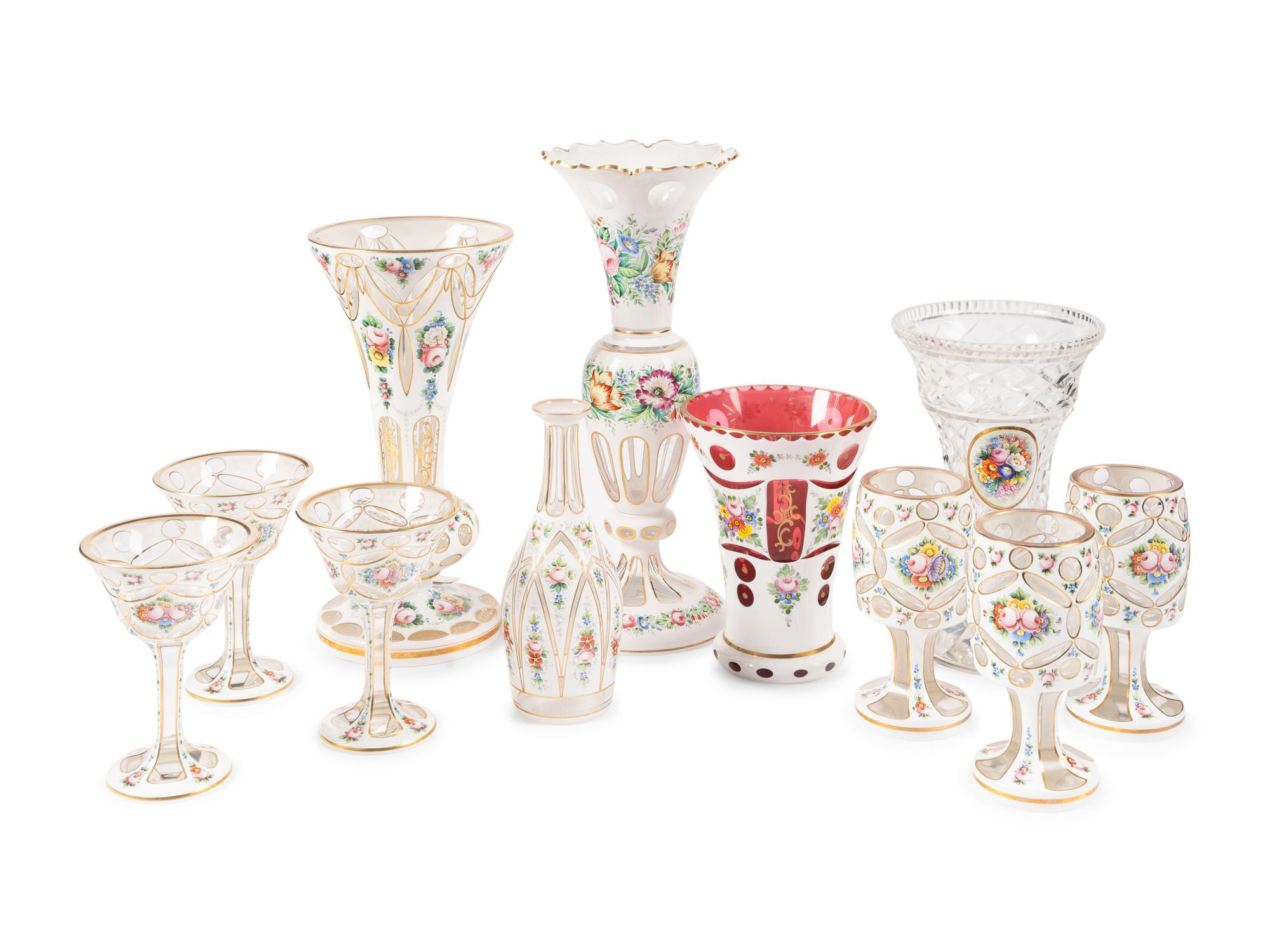 A Collection of Bohemian Cased Glass Articles