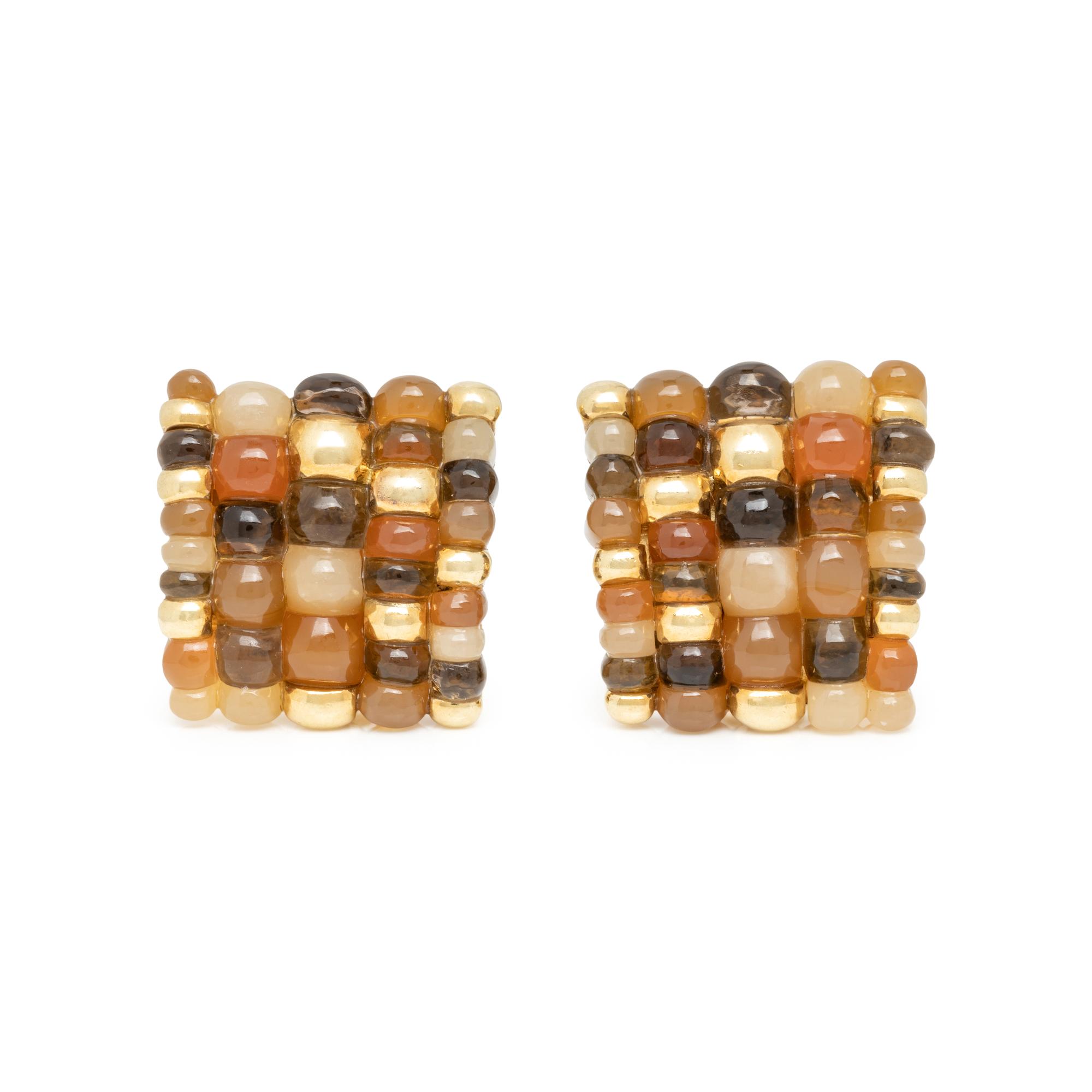 ANGELA CUMMINGS, MULTICOLOR QUARTZ AND CHALCEDONY YELLOW GOLD EARRINGS