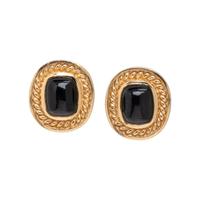 YELLOW GOLD AND ONYX EARCLIPS