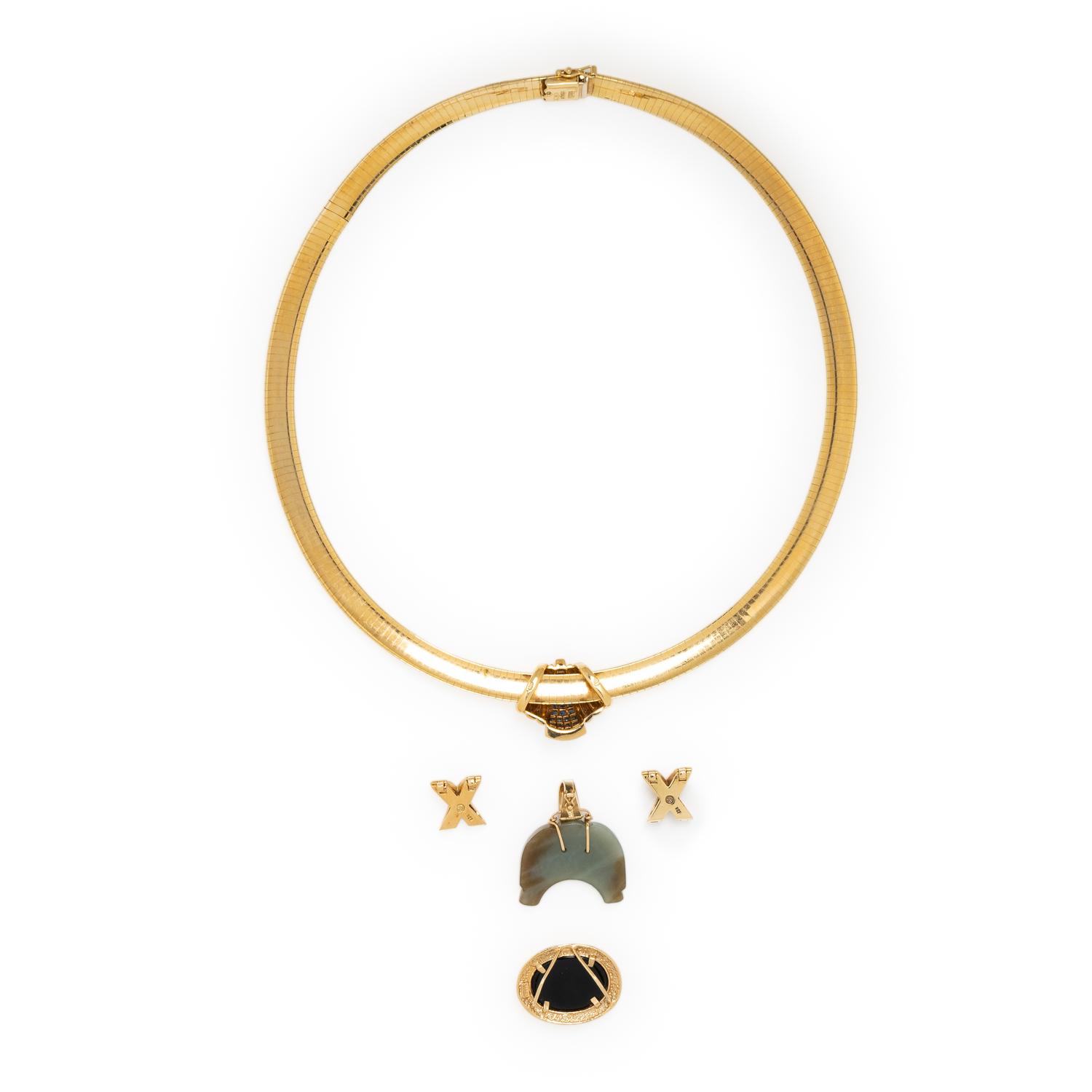 YELLOW GOLD OMEGA NECKLACE WITH FIVE MULTIGEM SLIDE PENDANTS
