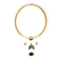 YELLOW GOLD OMEGA NECKLACE WITH FIVE MULTIGEM SLIDE PENDANTS