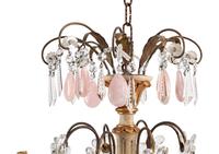 An Italian Neoclassical Style Painted and Parcel Gilt Wood, Metal and Rock Crystal Chandelier