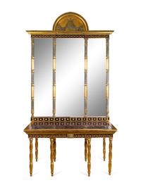 A Swedish Neoclassical Parcel-Gilt, Églomisé and Porphyry Console and Mirror — IN THE MANNER OF PETTER GUSTAF BYLANDER, EARLY 19TH CENTURY