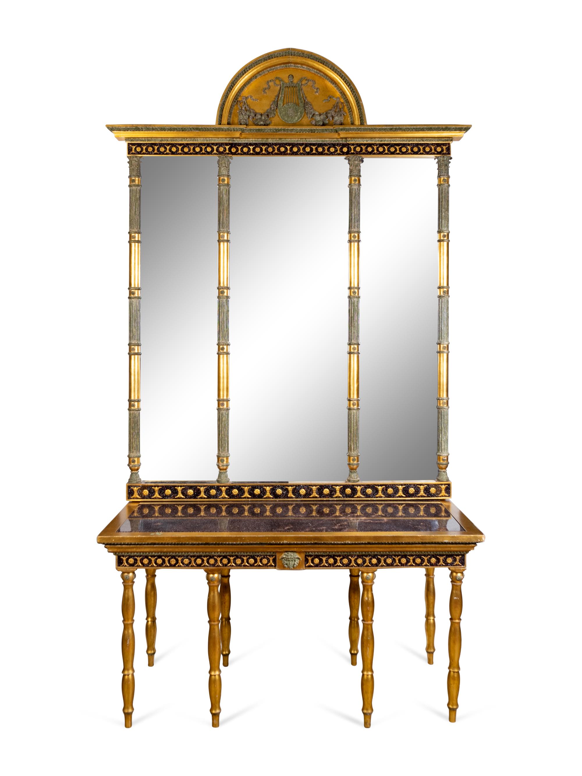 A Swedish Neoclassical Parcel-Gilt, Églomisé and Porphyry Console and Mirror — IN THE MANNER OF PETTER GUSTAF BYLANDER, EARLY 19TH CENTURY