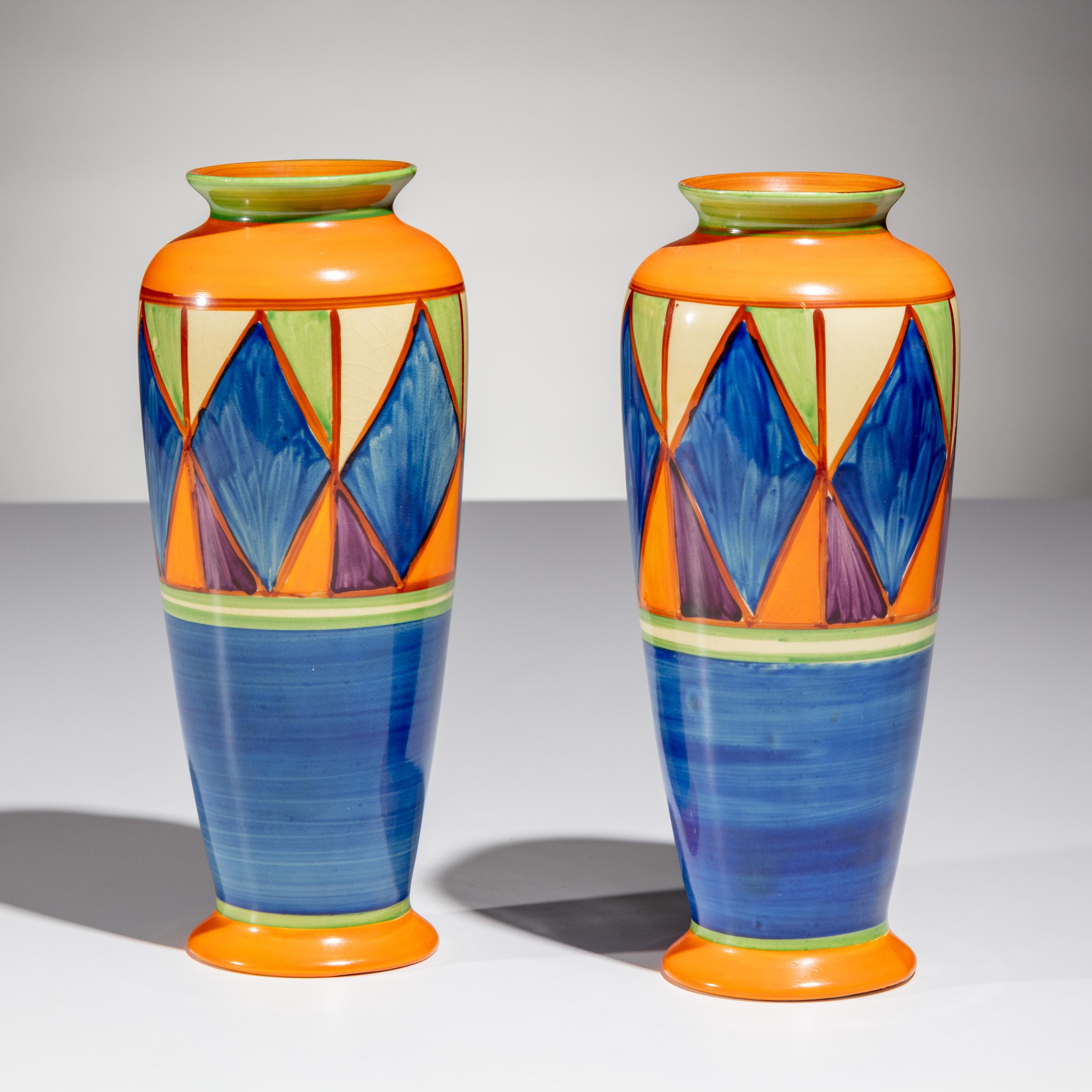 Clarice Cliff (English, 1899–1972) — Two Bizarre pattern vases