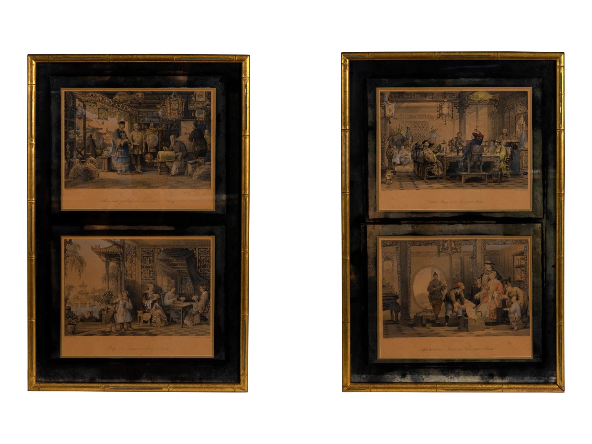 A Pair of Framed Chinese Hand-Colored Prints — 20TH CENTURY