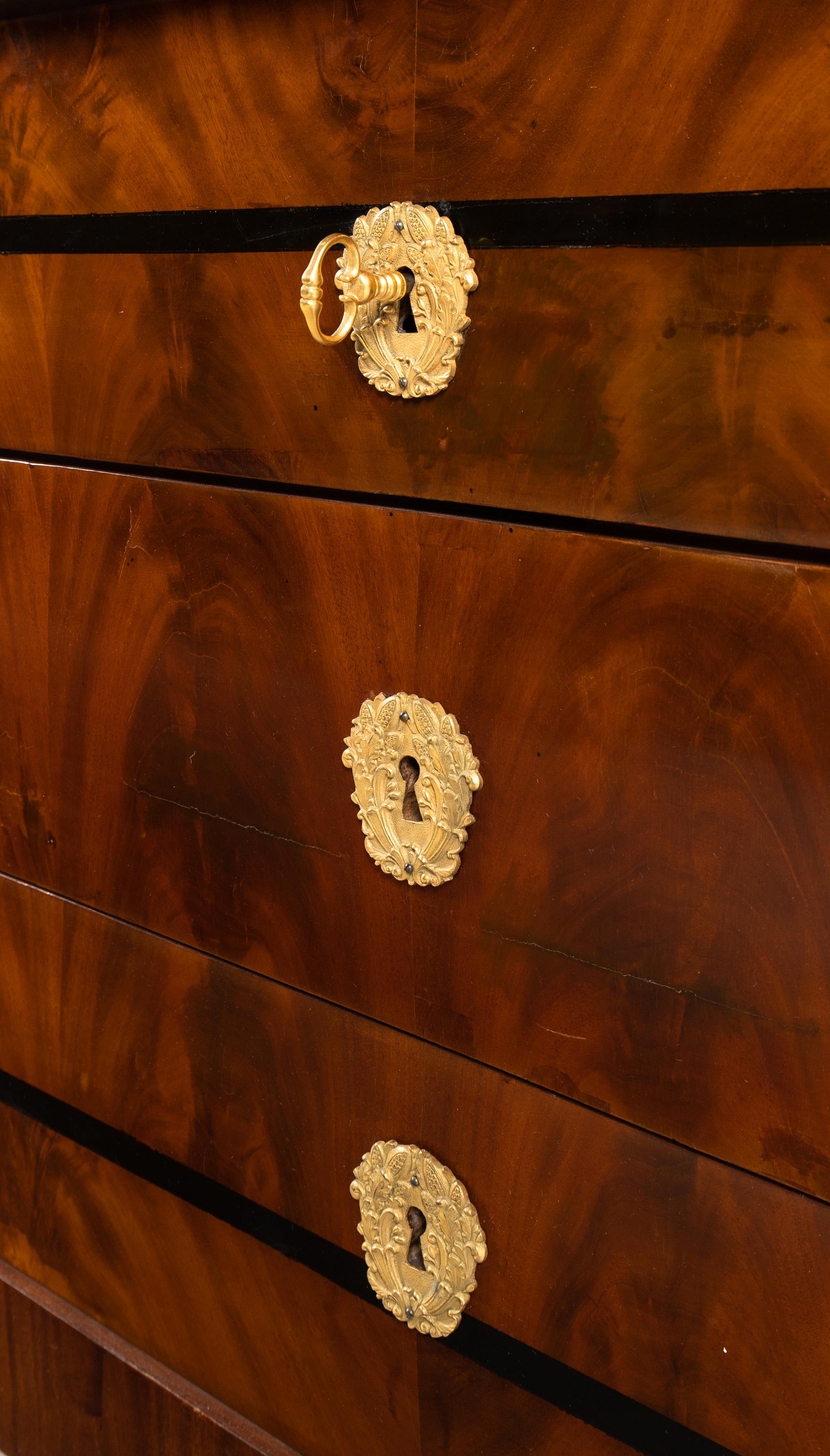 A Pair of German Neoclassical Mahogany and Parcel-Gilt Commodes