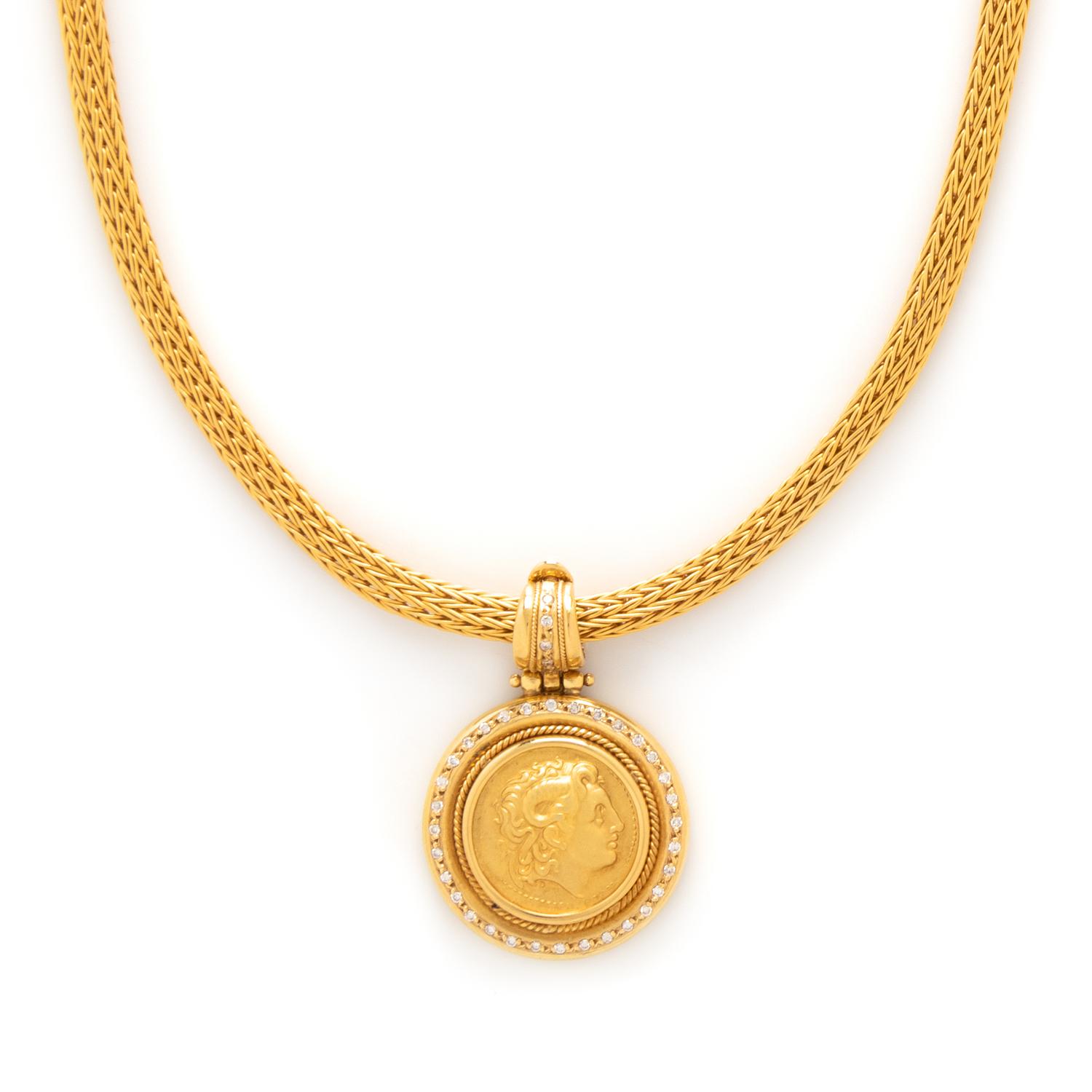 YELLOW GOLD AND DIAMOND COIN PENDANT/NECKLACE
