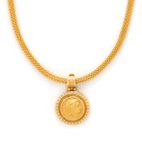YELLOW GOLD AND DIAMOND COIN PENDANT/NECKLACE