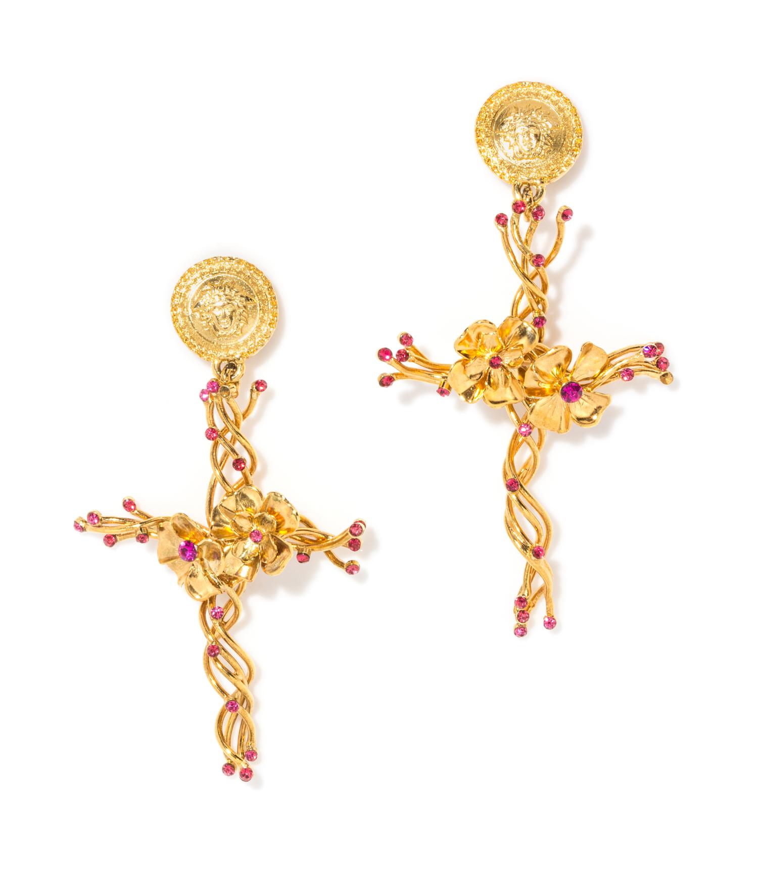 A Pair of Gianni Versace Cross Drop Earclips, 2.75" x 5".