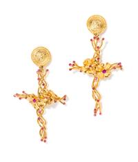A Pair of Gianni Versace Cross Drop Earclips, 2.75" x 5".