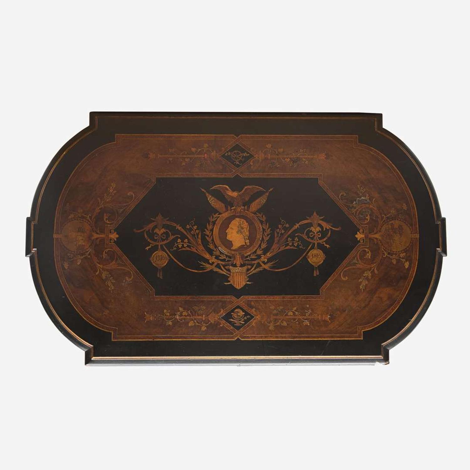 A Centennial inlaid, ebonized, and parcel gilt walnut center table Attributed to Kilian Bros. (active c. 1855-1920), New York, NY, circa 1876