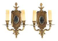 A Pair of Gilt Metal Sconces Height 14 inches.